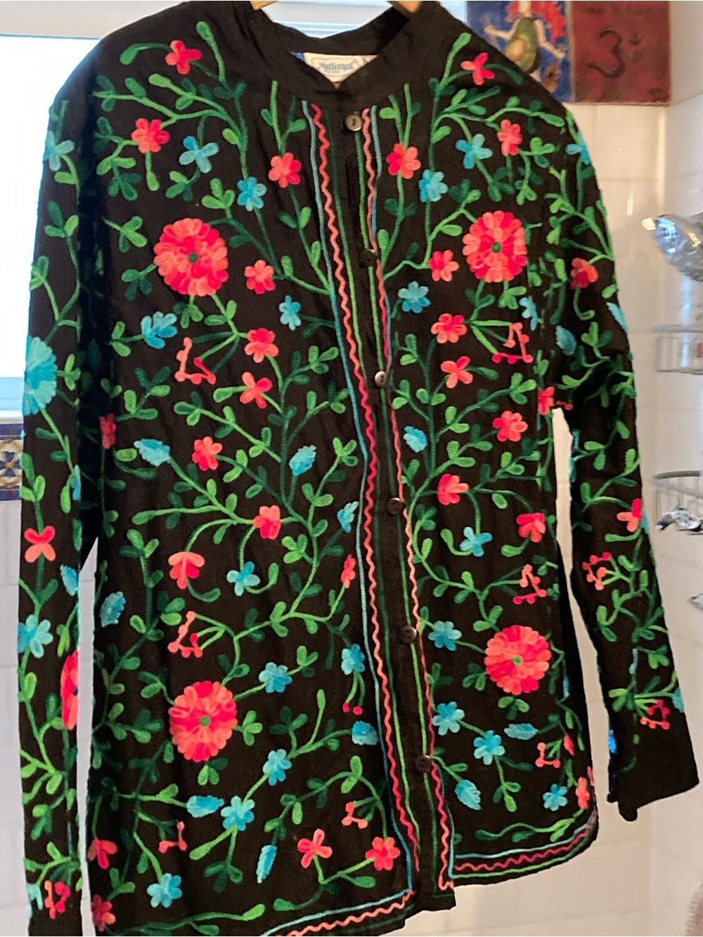 India Boutique Black Utility Jacket with Vibrant Floral Embroidery